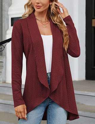 Josephine | Women's Draped Open-Front Cardigan - Burgundy
