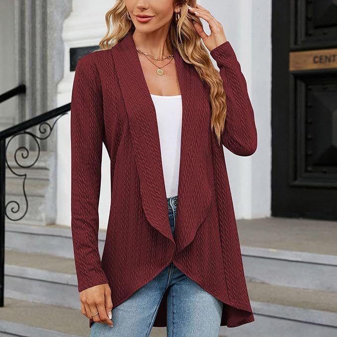 Josephine | Women's Draped Open-Front Cardigan - Burgundy