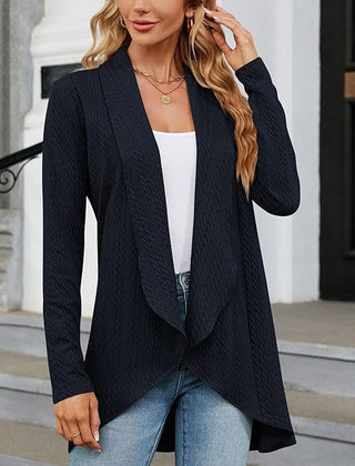 Josephine | Women's Draped Open-Front Cardigan - Navy Blue