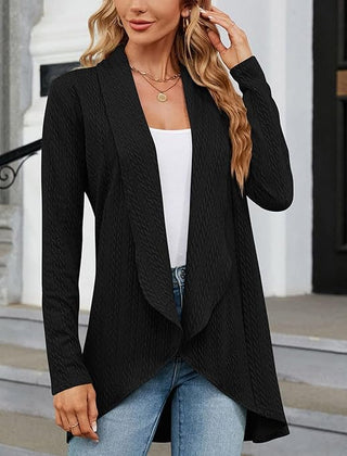 Josephine | Women's Draped Open-Front Cardigan - Black