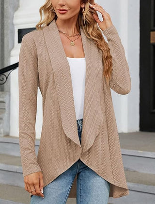 Josephine | Women's Draped Open-Front Cardigan - Khaki