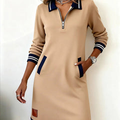 Margaret | NATALIE – SPORT CHIC ZIP COLLAR DRESS - Brown