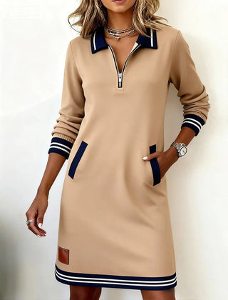 Margaret | NATALIE – SPORT CHIC ZIP COLLAR DRESS - Brown