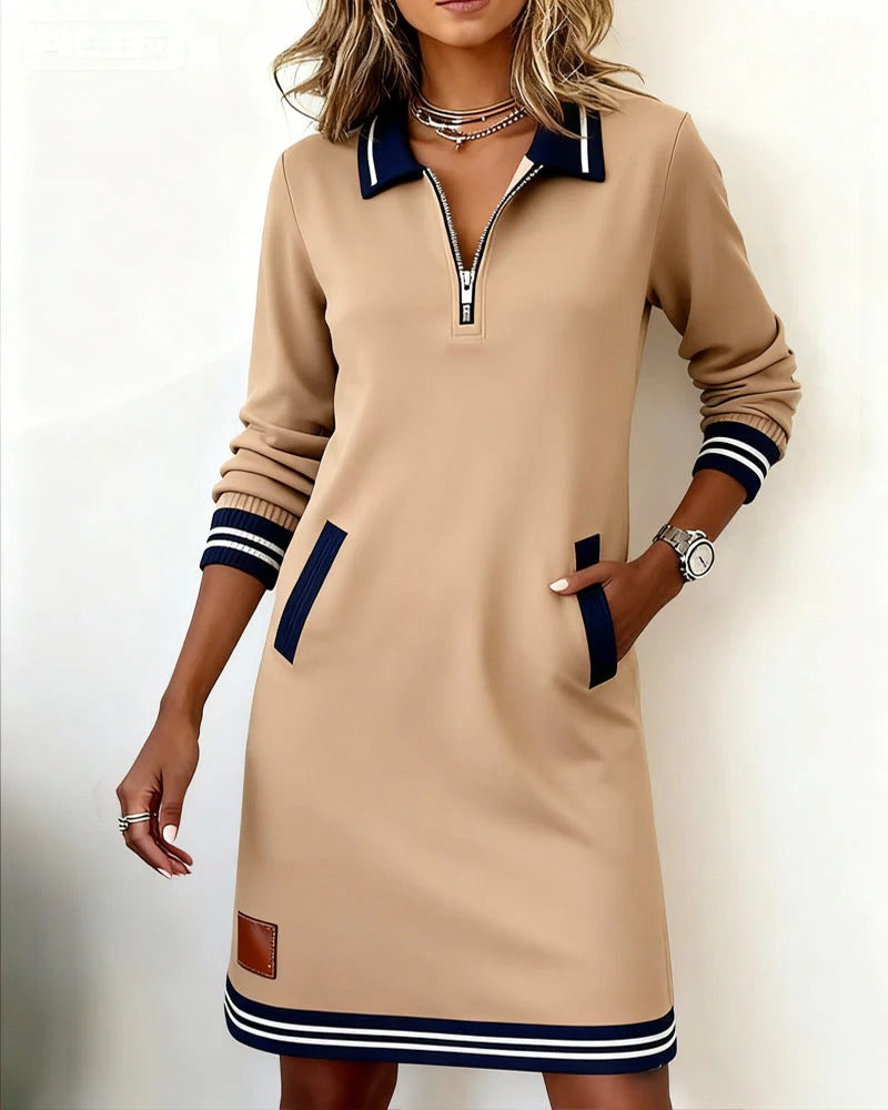 Margaret | NATALIE – SPORT CHIC ZIP COLLAR DRESS - Brown