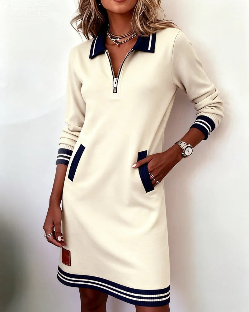 Margaret | NATALIE – SPORT CHIC ZIP COLLAR DRESS - Beige