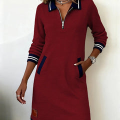 Margaret | NATALIE – SPORT CHIC ZIP COLLAR DRESS - Wine Red