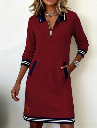 Margaret | NATALIE – SPORT CHIC ZIP COLLAR DRESS - Wine Red