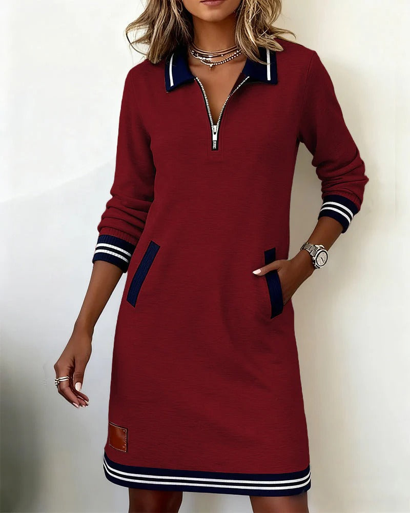 Margaret | NATALIE – SPORT CHIC ZIP COLLAR DRESS - Wine Red