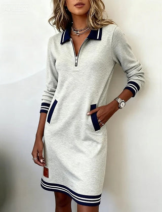 Margaret | NATALIE – SPORT CHIC ZIP COLLAR DRESS - Gray