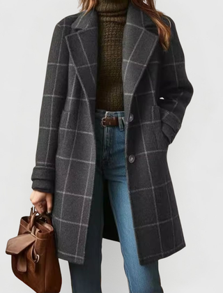 Frances | Women's Wool Check Coat - Grey