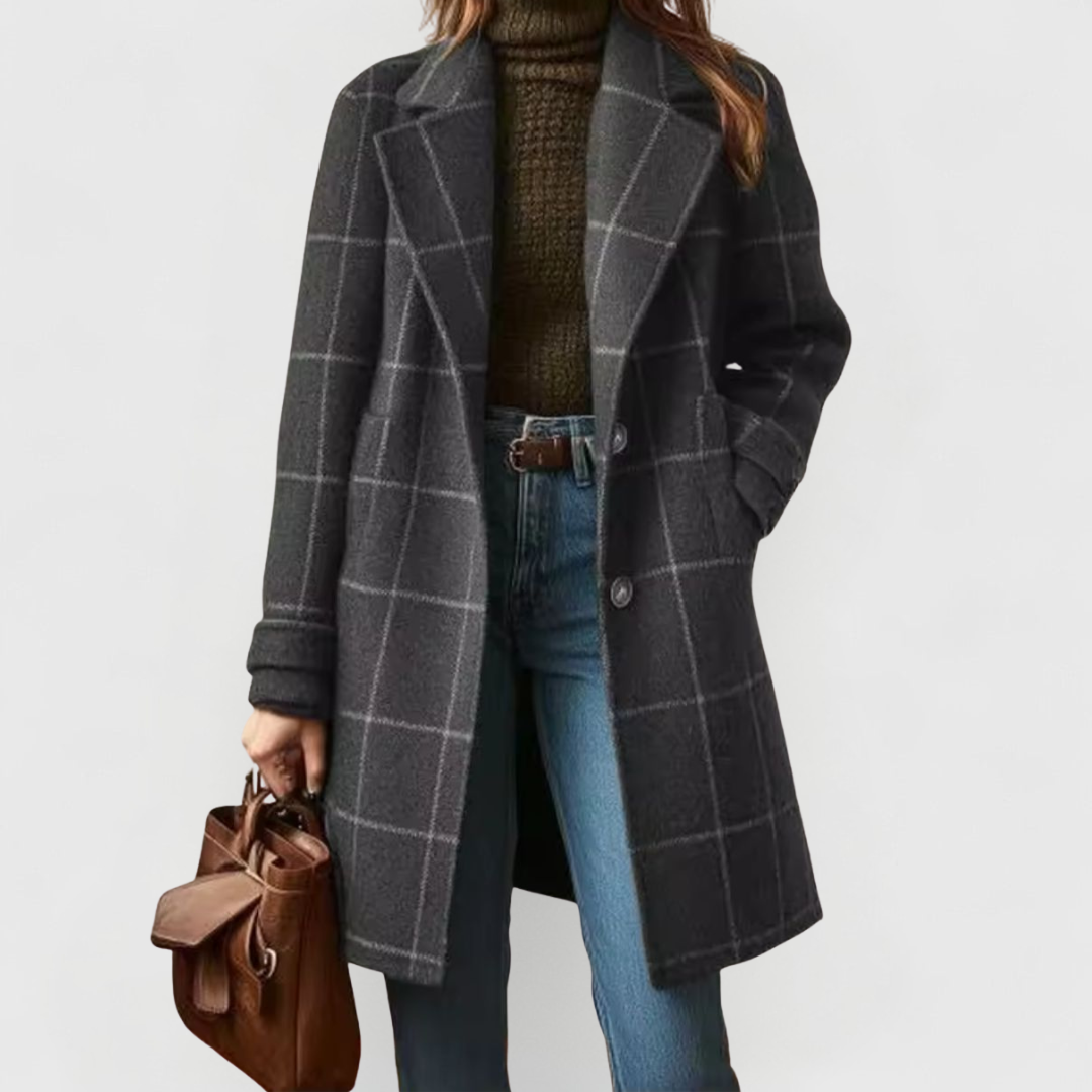 Frances | Women's Wool Check Coat - Grey