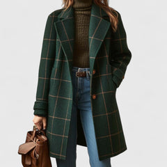 Frances | Women's Wool Check Coat - Dark Green