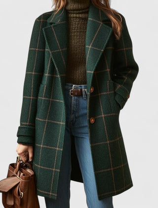 Frances | Women's Wool Check Coat - Dark Green