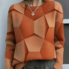Judith | Geometric Print Sweater with Crew Neck and Long Sleeves - Orange