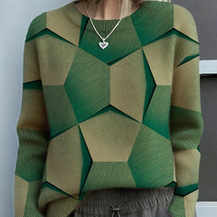 Judith | Geometric Print Sweater with Crew Neck and Long Sleeves - Green