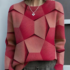Judith | Geometric Print Sweater with Crew Neck and Long Sleeves - Red