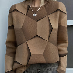 Judith | Geometric Print Sweater with Crew Neck and Long Sleeves - Brown