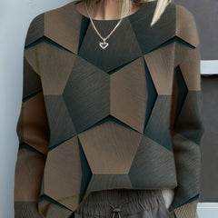 Judith | Geometric Print Sweater with Crew Neck and Long Sleeves - Black