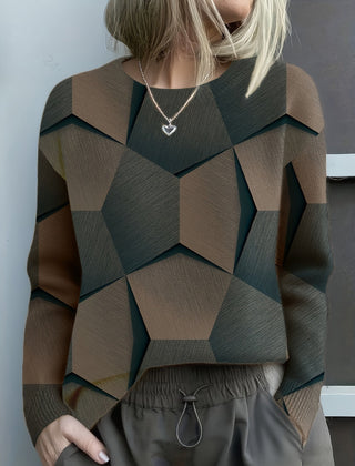 Judith | Geometric Print Sweater with Crew Neck and Long Sleeves - Black