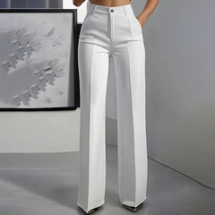 Virginia | Elara – Women's High-Waisted Wide-Leg Suit Trousers - White