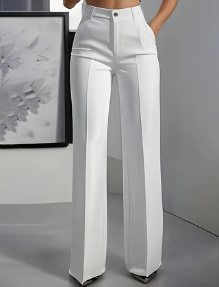 Virginia | Elara – Women's High-Waisted Wide-Leg Suit Trousers - White