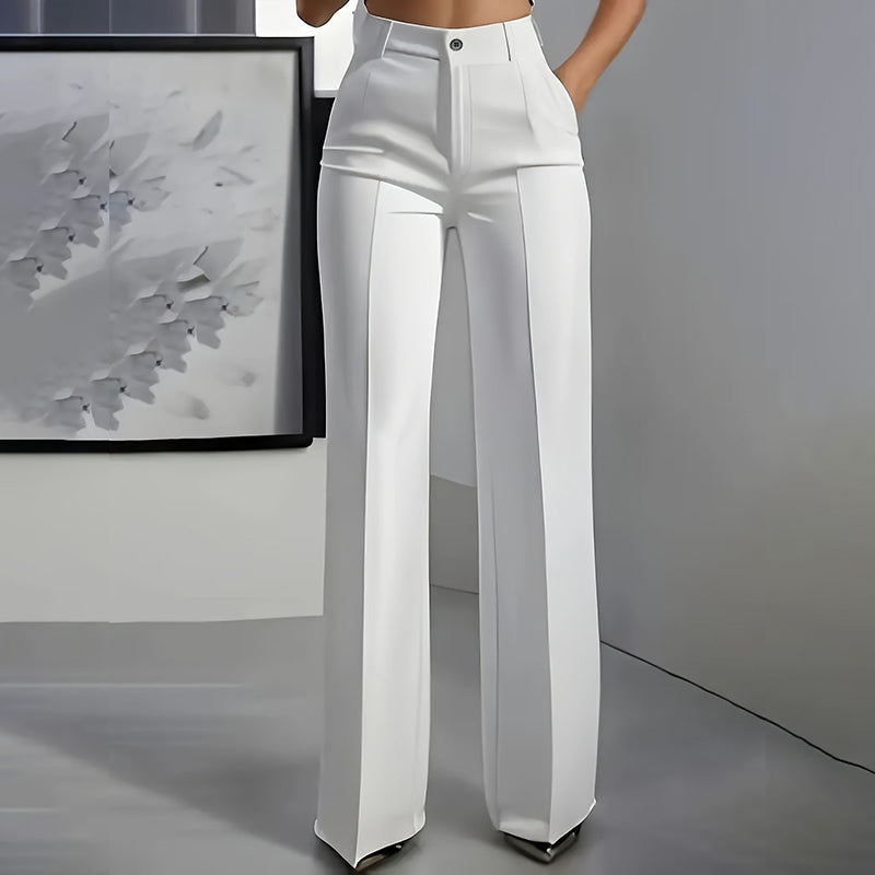 Virginia | Elara – Women's High-Waisted Wide-Leg Suit Trousers - White
