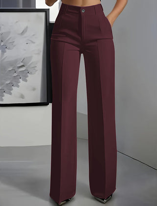 Virginia | Elara – Women's High-Waisted Wide-Leg Suit Trousers - Burgundy