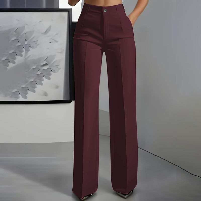 Virginia | Elara – Women's High-Waisted Wide-Leg Suit Trousers - Burgundy