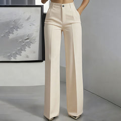 Virginia | Elara – Women's High-Waisted Wide-Leg Suit Trousers - Beige