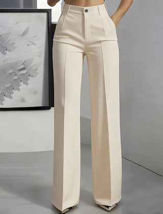 Virginia | Elara – Women's High-Waisted Wide-Leg Suit Trousers - Beige