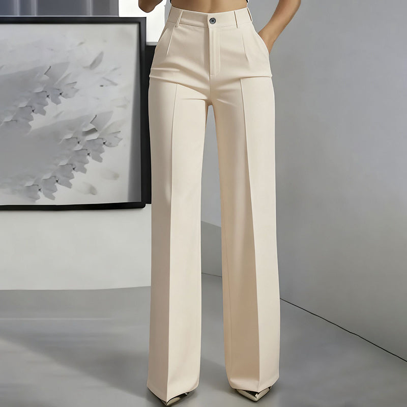 Virginia | Elara – Women's High-Waisted Wide-Leg Suit Trousers - Beige