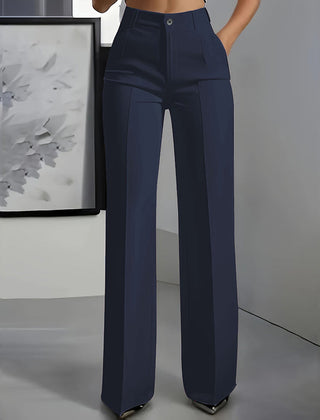 Virginia | Elara – Women's High-Waisted Wide-Leg Suit Trousers - Navy blue