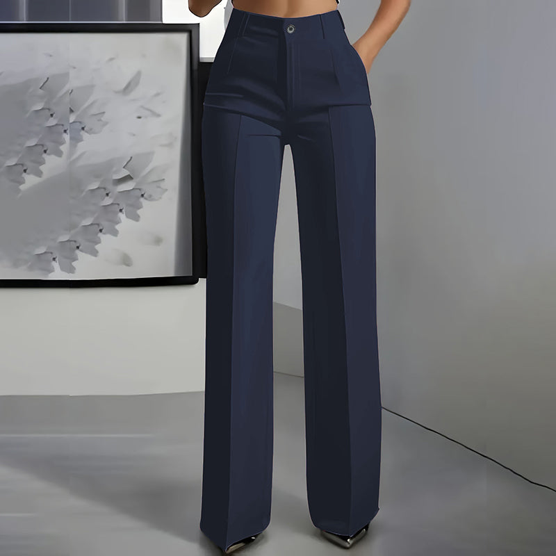 Virginia | Elara – Women's High-Waisted Wide-Leg Suit Trousers - Navy blue