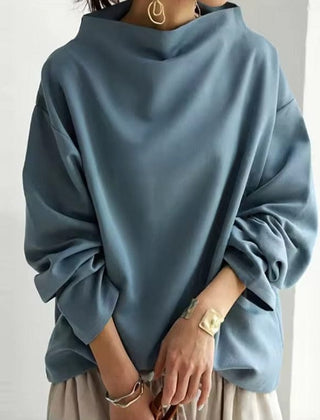 Josephine | High Neck Casual Top with Long Sleeves - Blue