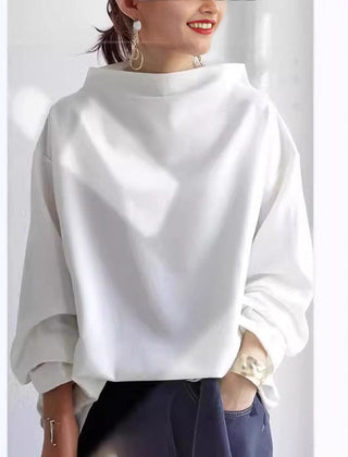 Josephine | High Neck Casual Top with Long Sleeves - White