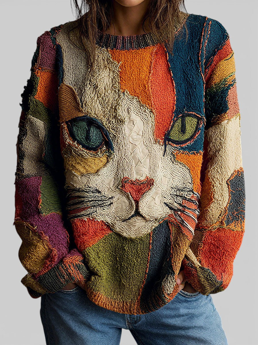 Mildred | Artistic Cat Statement Top - Multicolor