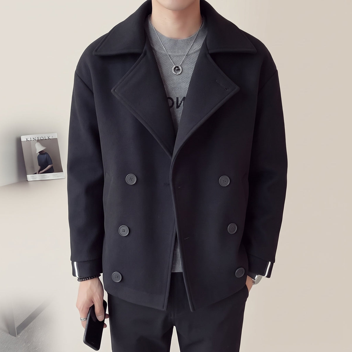 Margaret | Cropped Trench Coat With Wide Lapels - Black
