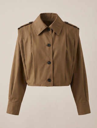 Rose | Cropped Trench Coat With Dropped Shoulders - Khaki