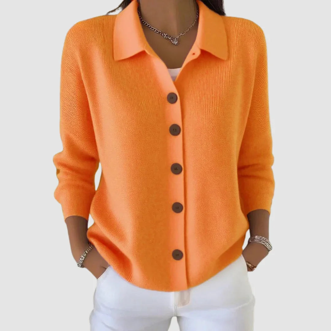 Ruth | Collared Button Front Knit - Orange
