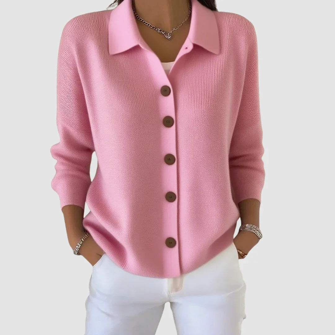 Ruth | Collared Button Front Knit - Pink