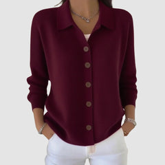 Ruth | Collared Button Front Knit - Wine Red