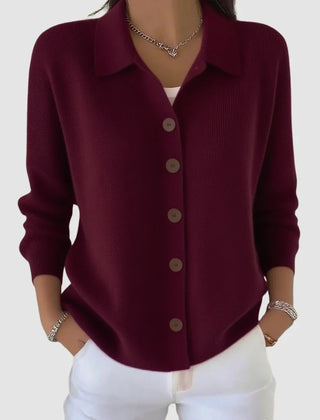 Ruth | Collared Button Front Knit - Wine Red
