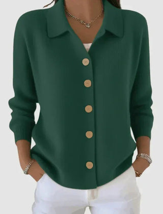 Ruth | Collared Button Front Knit - Army Green