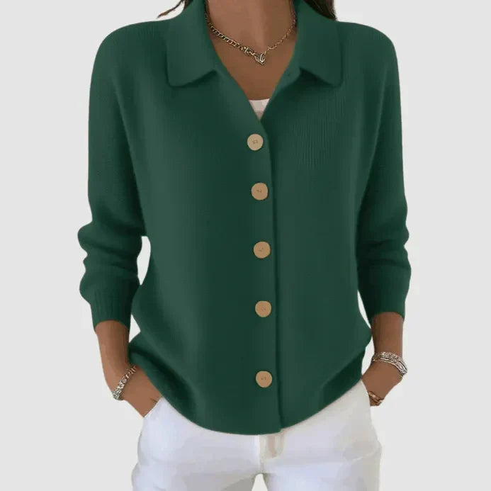 Ruth | Collared Button Front Knit - Army Green