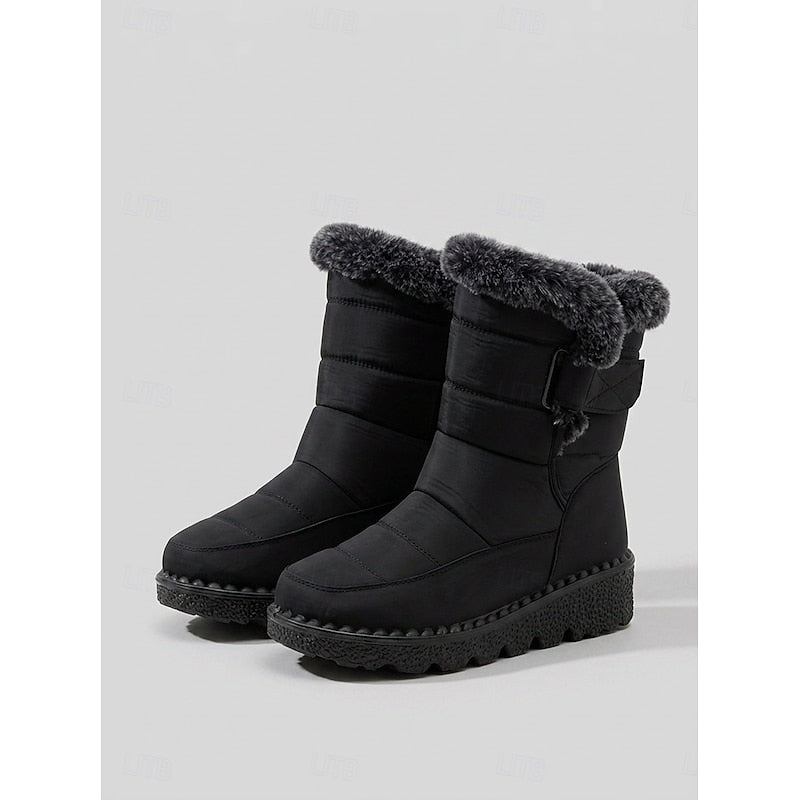 Sandra | Cozy Fur-Trimmed Winter Snow Boots - Black